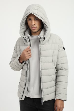 Erkek Slim Fit Kapüşonlu Açık Gri Mont