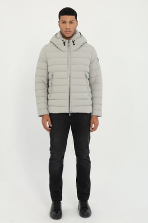 Erkek Slim Fit Kapüşonlu Açık Gri Mont