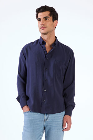 Lacivert Modal Düz Renk Regular Fit Erkek Gömlek 