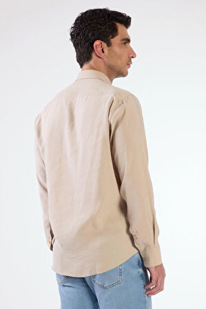 Bej Modal Düz Renk Regular Fit Erkek Gömlek 