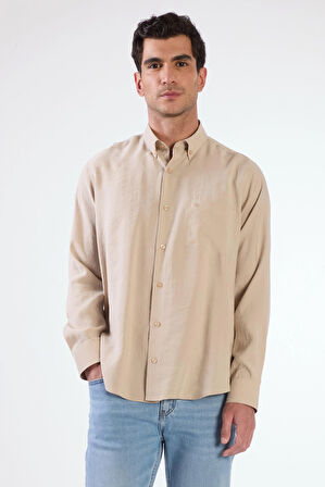 Bej Modal Düz Renk Regular Fit Erkek Gömlek 