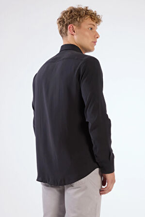 Siyah Modal Düz Renk Regular Fit Erkek Gömlek 