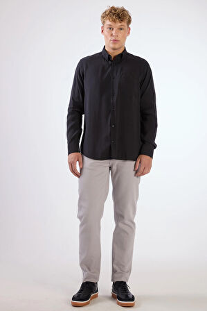 Siyah Modal Düz Renk Regular Fit Erkek Gömlek 