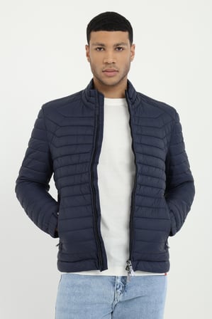 Erkek Slim Fit Kapüşonlu Lacivert Mont