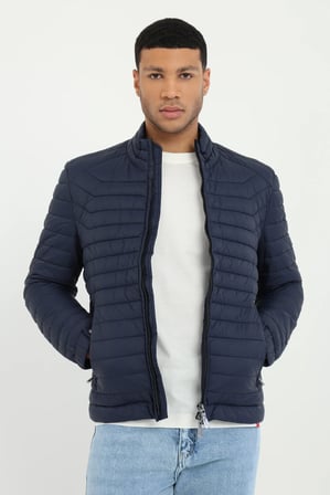 Erkek Slim Fit Kapüşonlu Lacivert Mont