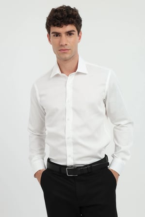 Erkek Slim Fit Uzun Kol Ekru Gömlek