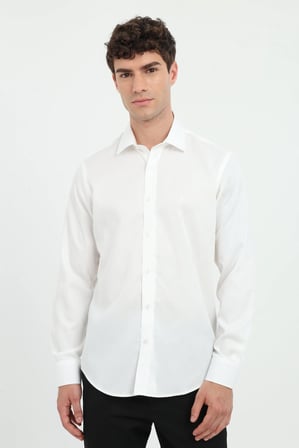 Erkek Slim Fit Uzun Kol Ekru Gömlek