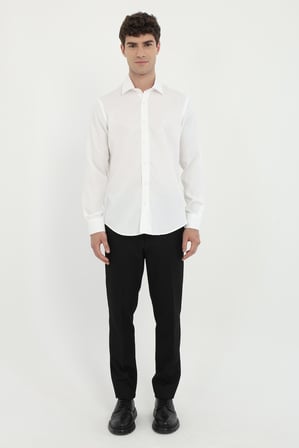 Erkek Slim Fit Uzun Kol Ekru Gömlek
