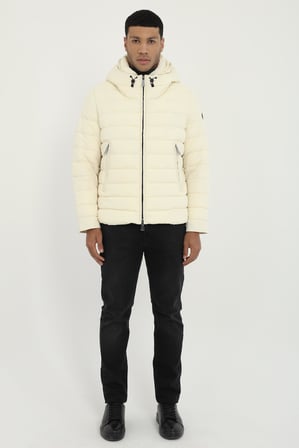 Erkek Slim Fit Kapüşonlu Bej Mont