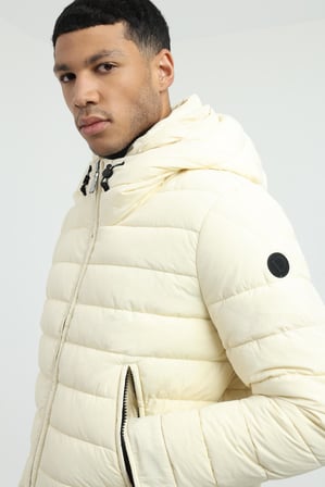 Erkek Slim Fit Kapüşonlu Bej Mont