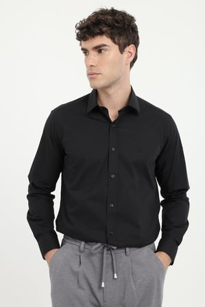Erkek Slim Fit Uzun Kol Siyah Gömlek