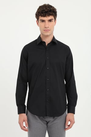 Erkek Slim Fit Uzun Kol Siyah Gömlek