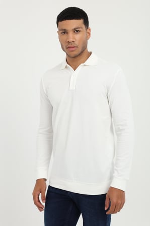Erkek Regular Fit Polo Yaka Beyaz Sweatshirt