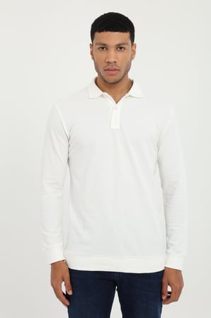 Erkek Regular Fit Polo Yaka Beyaz Sweatshirt