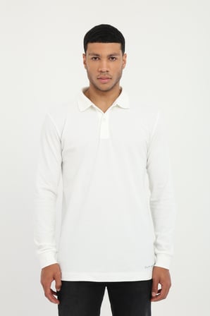 Erkek Regular Fit Polo Yaka Beyaz Sweatshirt