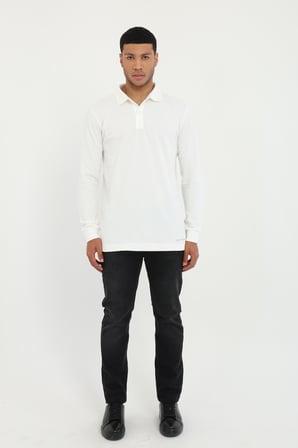 Erkek Regular Fit Polo Yaka Beyaz Sweatshirt