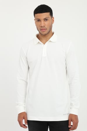 Erkek Regular Fit Polo Yaka Beyaz Sweatshirt
