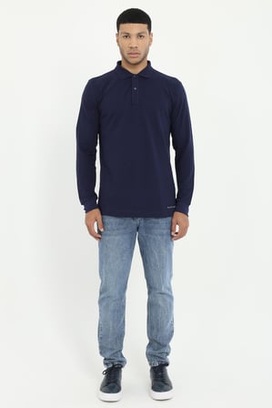 Erkek Regular Fit Polo Yaka Lacivert Sweatshirt