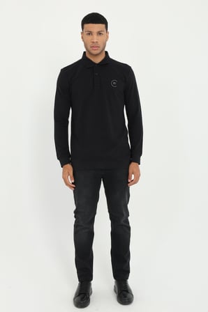 Erkek Regular Fit Polo Yaka Siyah Sweatshirt