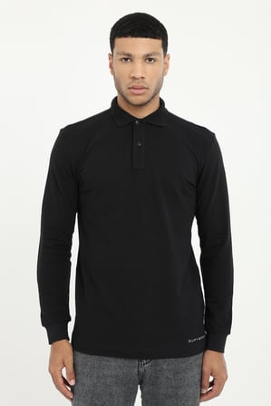 Erkek Regular Fit Polo Yaka Siyah Sweatshirt