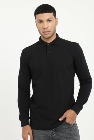 Erkek Regular Fit Polo Yaka Siyah Sweatshirt