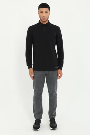 Erkek Regular Fit Polo Yaka Siyah Sweatshirt