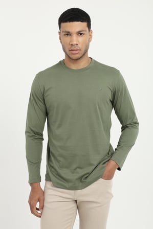 Erkek Regular Fit Bisiklet Yaka Haki Sweatshirt