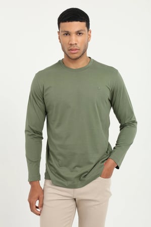 Erkek Regular Fit Bisiklet Yaka Haki Sweatshirt