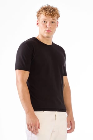 Erkek Slim Fit Bisiklet Yaka Siyah Triko T-shirt