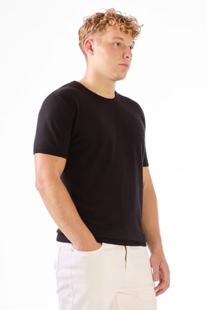 Erkek Slim Fit Bisiklet Yaka Siyah Triko T-shirt