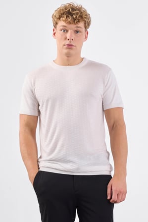 Erkek Slim Fit Bisiklet Yaka Ekru Triko T-shirt