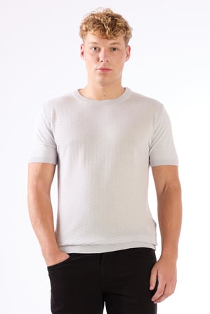 Erkek Slim Fit Bisiklet Yaka Açık Gri Triko T-shirt
