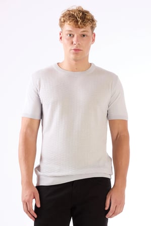 Erkek Slim Fit Bisiklet Yaka Açık Gri Triko T-shirt