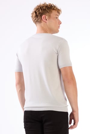 Erkek Slim Fit Bisiklet Yaka Açık Gri Triko T-shirt