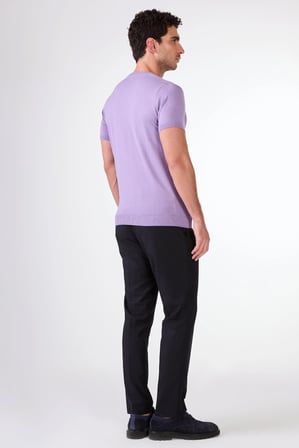 Erkek Slim Fit Bisiklet Yaka Açık Mor Triko T-shirt