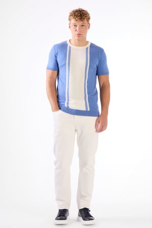 Erkek Slim Fit Bisiklet Yaka İndigo Triko T-shirt
