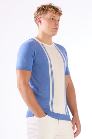Erkek Slim Fit Bisiklet Yaka İndigo Triko T-shirt