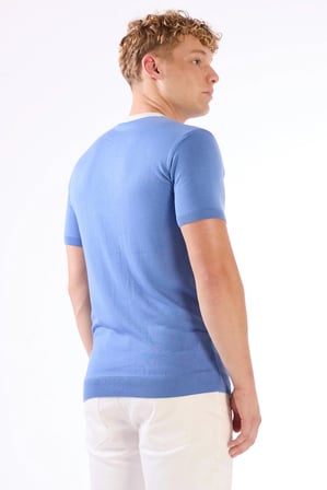 Erkek Slim Fit Bisiklet Yaka İndigo Triko T-shirt