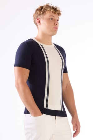 Erkek Slim Fit Bisiklet Yaka Lacivert Triko T-shirt