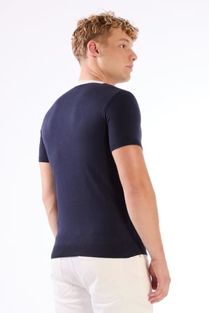 Erkek Slim Fit Bisiklet Yaka Lacivert Triko T-shirt