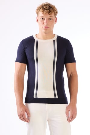 Erkek Slim Fit Bisiklet Yaka Lacivert Triko T-shirt