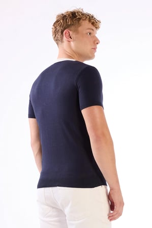 Erkek Slim Fit Bisiklet Yaka Lacivert Triko T-shirt
