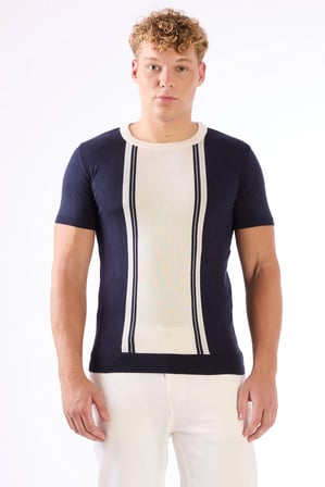 Erkek Slim Fit Bisiklet Yaka Lacivert Triko T-shirt