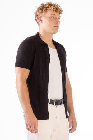 Erkek Slim Fit Polo Yaka Siyah Triko T-shirt