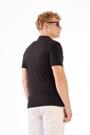 Erkek Slim Fit Polo Yaka Siyah Triko T-shirt