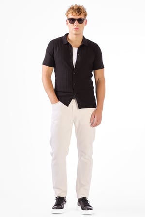 Erkek Slim Fit Polo Yaka Siyah Triko T-shirt