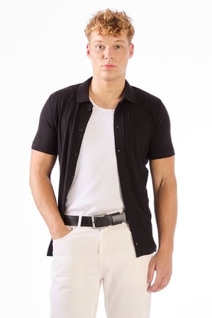 Erkek Slim Fit Polo Yaka Siyah Triko T-shirt