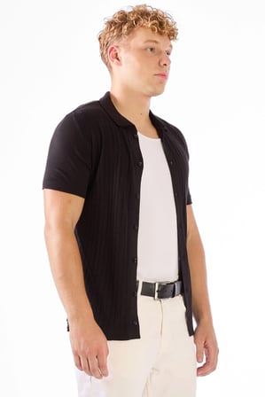 Erkek Slim Fit Polo Yaka Siyah Triko T-shirt