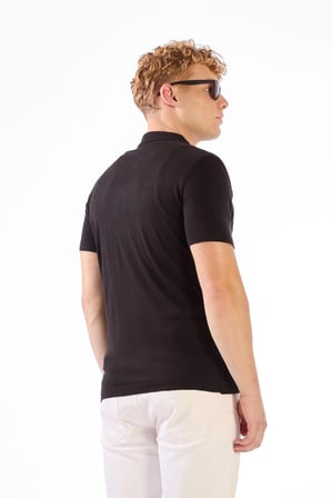 Erkek Slim Fit Polo Yaka Siyah Triko T-shirt