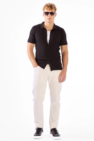 Erkek Slim Fit Polo Yaka Siyah Triko T-shirt